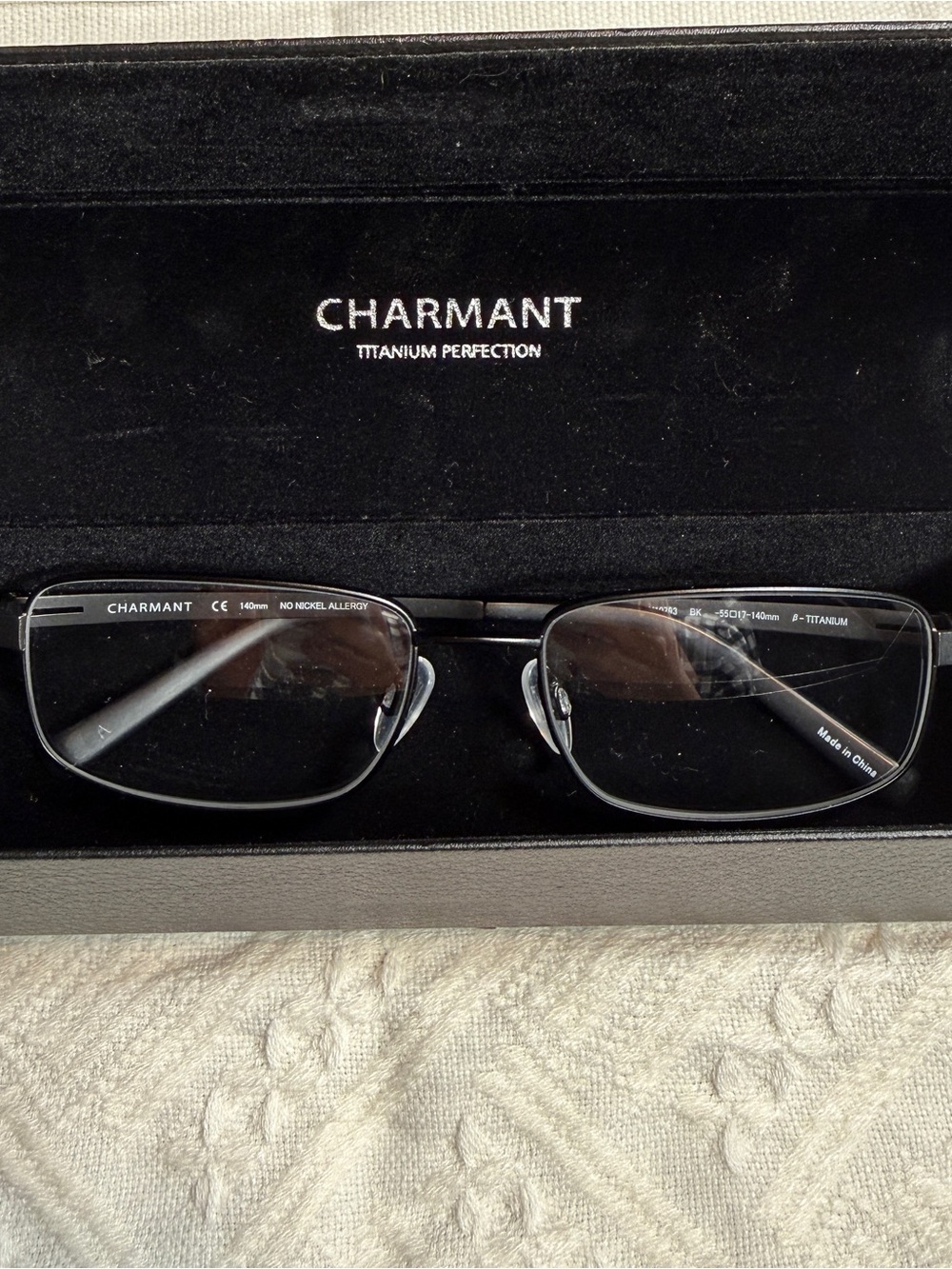 CHARMANT Titanium Perfection CH10793 BK Beta Titanium Eyeglasses 55-17-140 Case